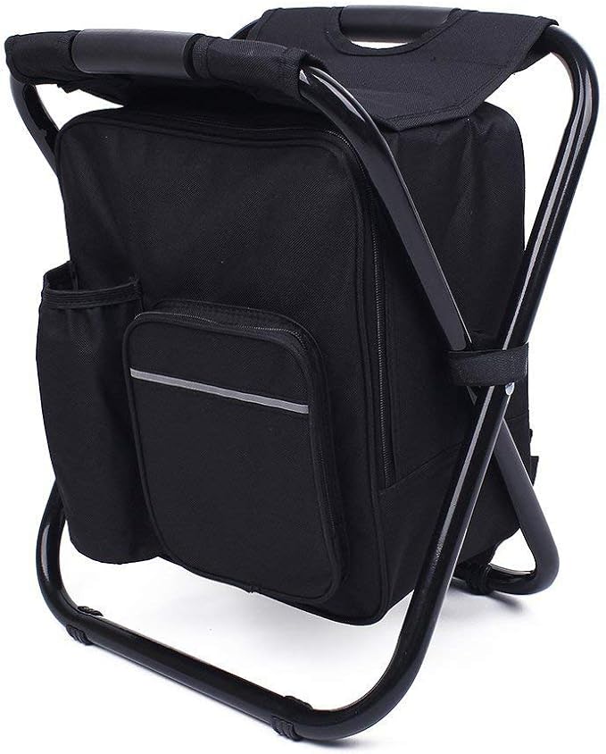 Folding 3 in 1 Camping Chair Stool Backpack with Cooler Insulated Picnic Bag, Hiking Camouflage Seat Table Bag Camping Gear for Outdoor Indoor Fishing Travel Beach BBQ (Black) by UNISTRENGH
