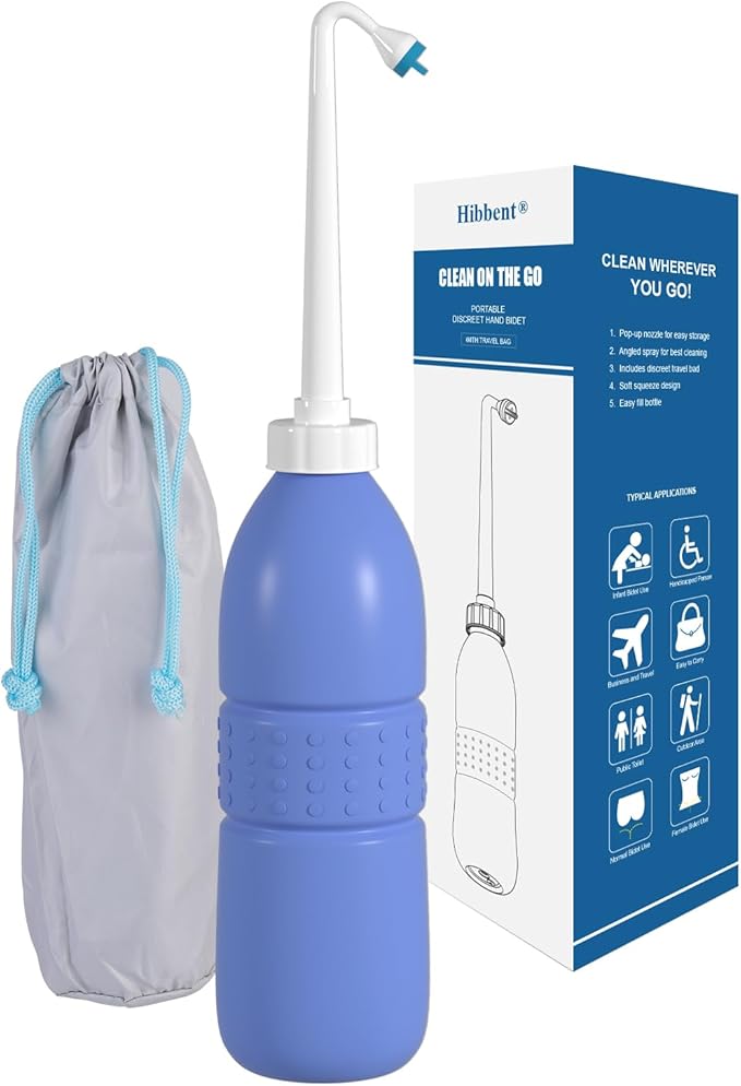 Hibbent Portable Bidet Sprayer and Travel Bidet with Hand Held Bidet Bottle for Personal Cleansing Use Extended Nozzle - Personal Hygiene Care Toilet Bidet Shower/Bathroom Bidet Spray -21.8oz(620ml)