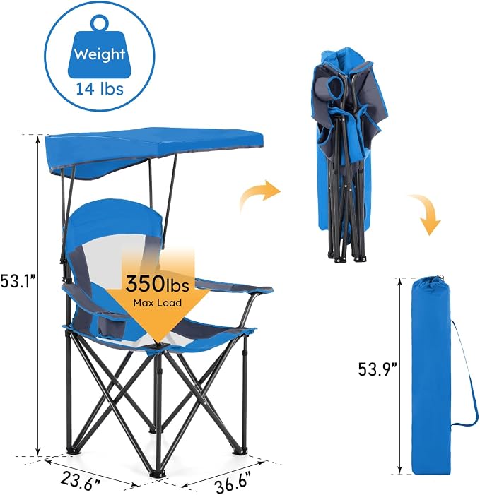 ALPHA CAMP Oversized Camping Chair with Shade Canopy, Folding Lawn Chairs - Image 2