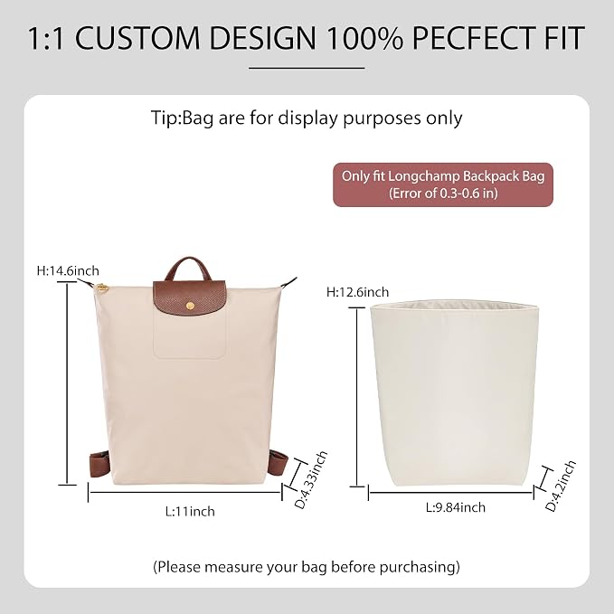 Soft Nylon Purse Organizer Insert for Longchamp Le Pliage M Backpack,Waterproof Lightweight with Laptop Compartment Long Champ Medium Backpack,Upgrade Taller Bag Insert with Cup Holder, Beige - Image 2
