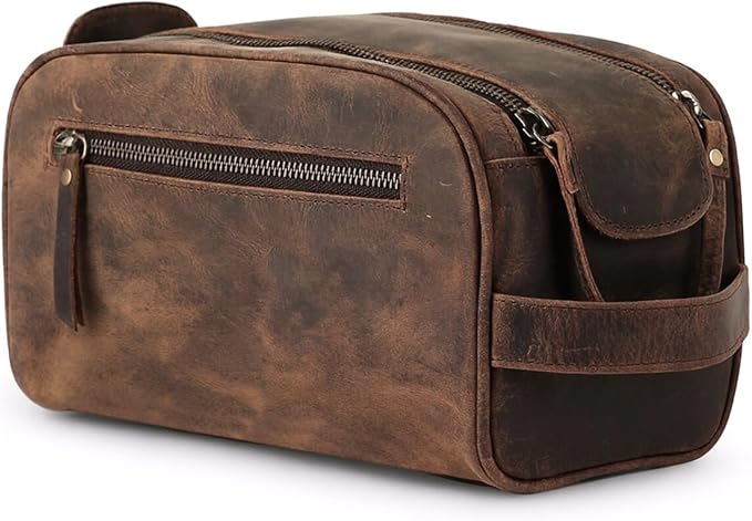 KomalC Travel Toiletry Bag – Premium Leather Dopp Kit for Men & Women with Water-Resistant Lining & Spacious Zippered Organizer by KomalC