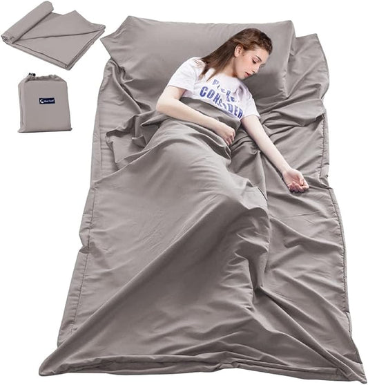 Lightweight Sleep Sack, Compact Sleeping Bag Liner Travel Sheets for Hotel | Soft Breathable Adult Sleep Sack, 4 Season Travel Sheet for Hostel Camping Backpacking Hiking, Machine Washable, 3 Sizes by Mannice