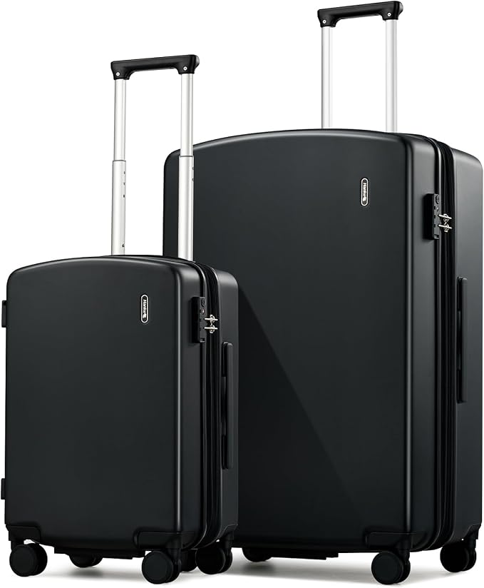Hanke Expandable Luggage Sets 2 Piece, 20 Inch and 28 Inch Luggage Sets with Spinner Wheels, Durable PC Hard Shell Rolling Suitcase with TSA Lock for Travel (20/28 Inch, Jet Black) by Hanke