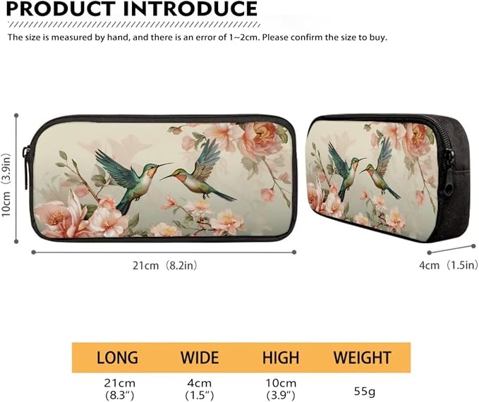 Rose Floral Hummingbird Print Backpack Set 17 Inch Schoolbag Large Capacity Bookbag Lunch Box Pencil Case Casual Rucksack Lightweight Daypack with Ergonomic Straps for Hiking - Image 5