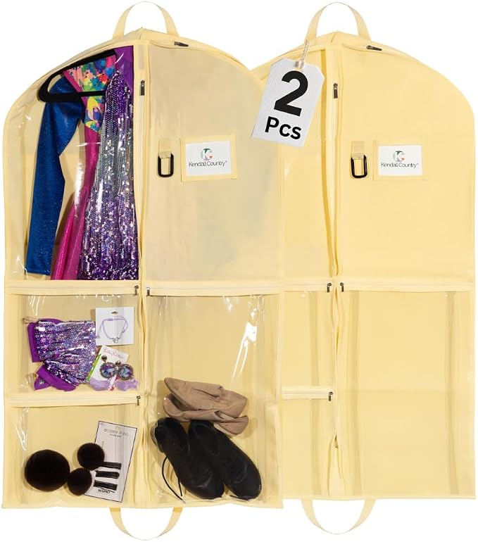 Waterproof Hanging Garment Bag 40 inch Clothes Bag with Gusset, 5 Pockets & Side Zip for Dance Costumes, Sports, Skating, Theatre, Beauty Pageants & More by Kendall Country, Sunshine Yellow - Image 2