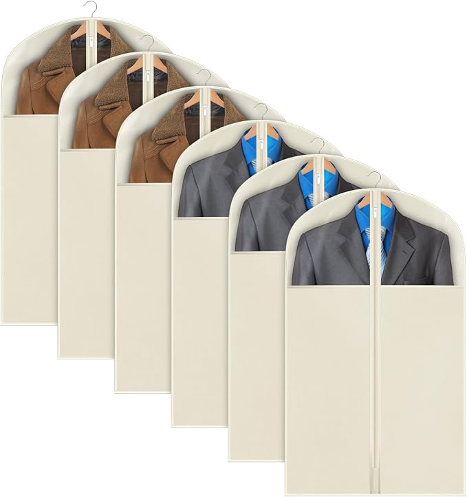 Univivi Suit Bags for Closet Storage, 40" Garment Bags for Hanging Clothes, Garment Bag for Travel and Storage with Large Visible Window for Suit Coat, Jacket, Sweaters (Set of 6), Biege by Univivi