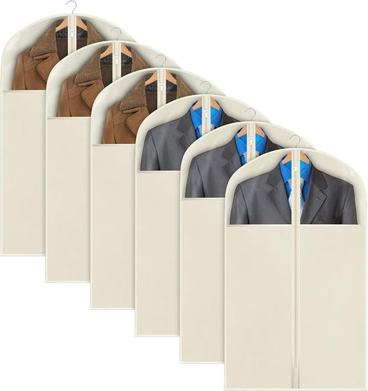 Univivi Suit Bags for Closet Storage, 40" Garment Bags for Hanging Clothes, Garment Bag for Travel and Storage with Large Visible Window for Suit Coat, Jacket, Sweaters (Set of 6), Biege by Univivi