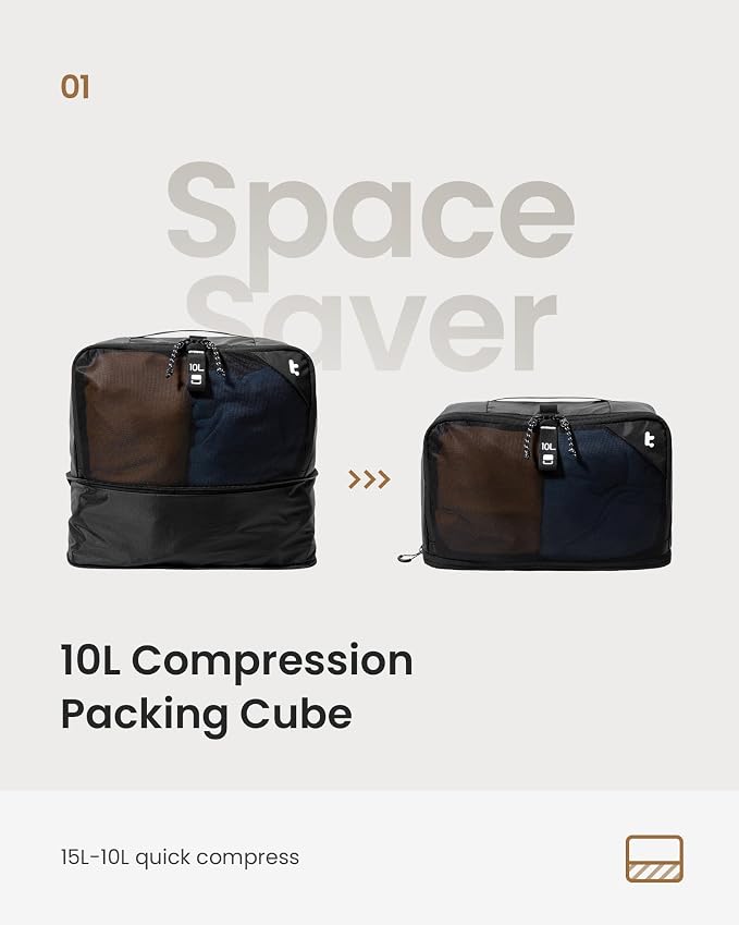 tomtoc 3 Set Packing Cubes for Travel Essentials, Odor-Resistant Compression Expandable Packing Cubes, Lightweight Travel Bag Pouch, Luggage Organizers Accessories for Backpack & Suitcase - Image 3