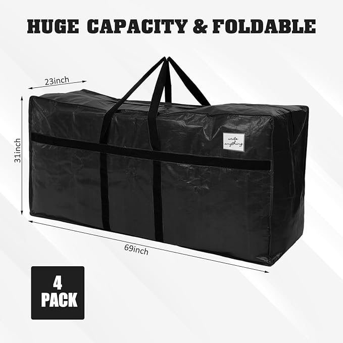 Windyun 4 Pack 195 Gallon Extra Large Moving Bags XXL Heavy Duty Storage Bag with Strong Zipper Handle Jumbo Big Tote Box Foldable for College Dorm Travel Clothes Duffle Blanket Pillow(Black) - Image 2