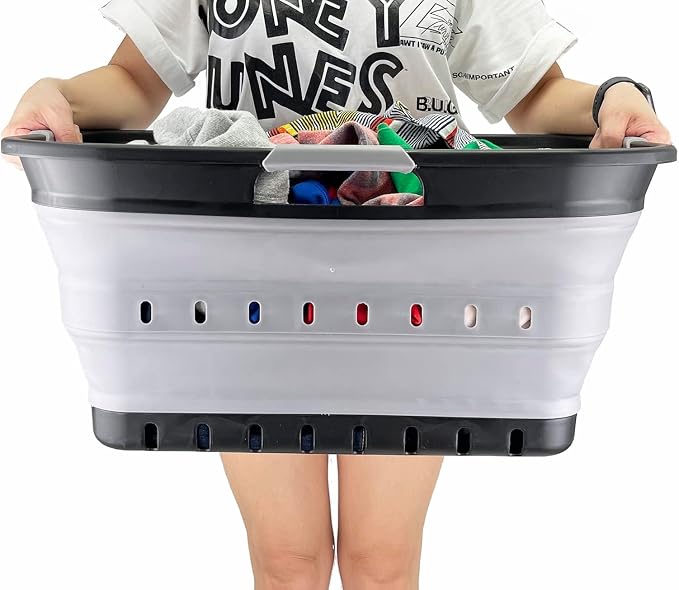 SAMMART 42L (11 gallon) Collapsible Plastic Laundry Basket - Foldable Pop Up Storage Container/Organizer - Portable Basket - Space Saving Hamper (Black/Alloy Grey (Set of 2)) - Image 7