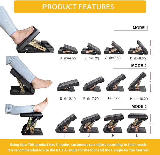 Adjustable Foot Rest for Under Desk at Work, Comfortable Footrest with 4-Level Height Adjustment, Ergonomic Leg Rest for Office Gaming Chair, Black Foot Stool with Removable Soft Pad - Image 3
