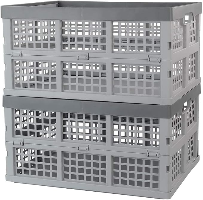 34 L Plastic Crates, Collapsible Storage Crates/Stackable Storage Container Basket, 2-Pack by Doryh