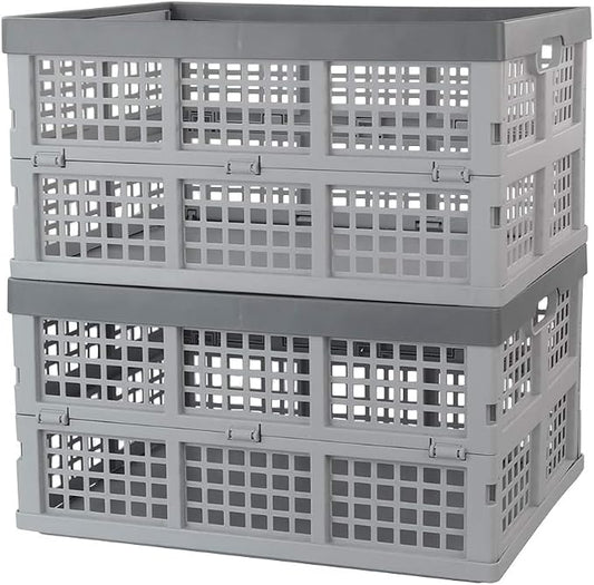 34 L Plastic Crates, Collapsible Storage Crates/Stackable Storage Container Basket, 2-Pack by Doryh