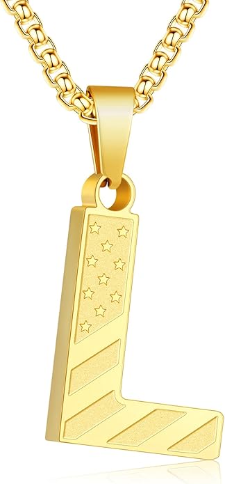 Zocomi Stocking Stuffers Christmas Gift - Initial Necklace Gifts for Men Boys, Stainless Steel American Flag Pendant Jewelry, Christmas Gifts Ideas for Kids Teen Boys