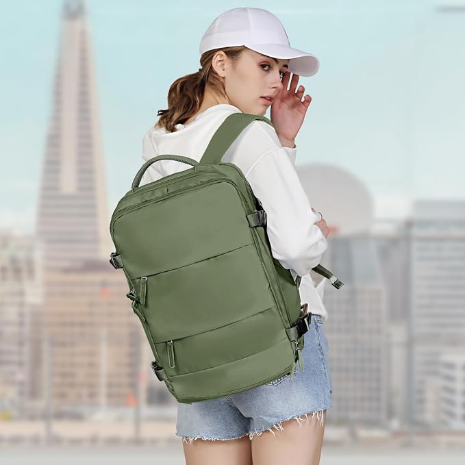 coowoz Large Travel Backpack For Women Men,Carry On Backpack Flight Approved,Hiking Backpacks Waterproof Outdoor Rucksack Casual Daypack Travel Bag Essentials Personal Item Backpack(Gray Green) - Image 7