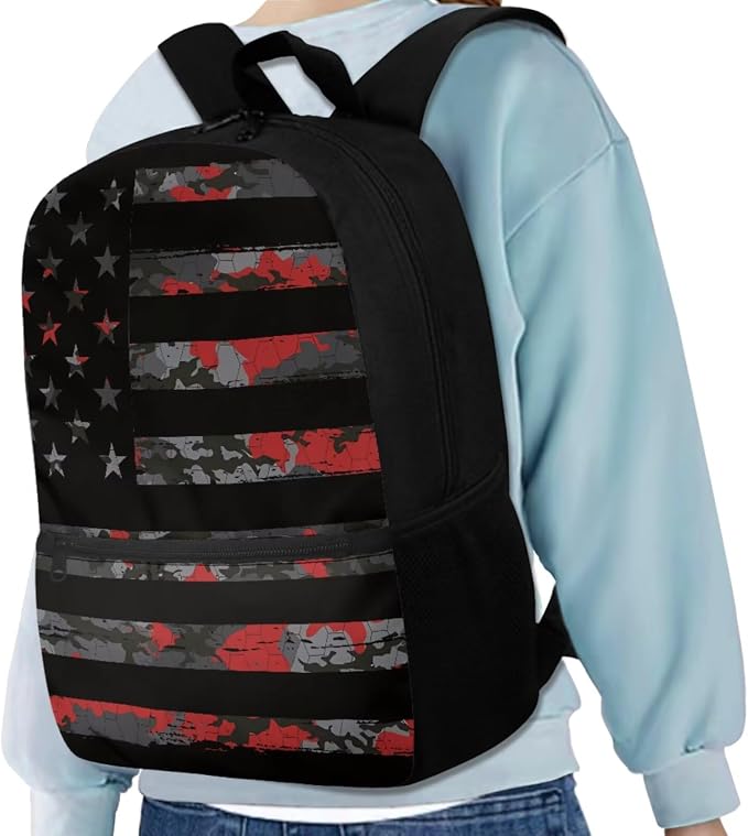American Flag Camo Backpack for Boys Kids Backpack with Lunch Box Water Bottle Carrier and Large Pencil Case 4PCS Set Bookbag with Front Pocket for School Teens 17 inch Lightweight School Bag - Image 2