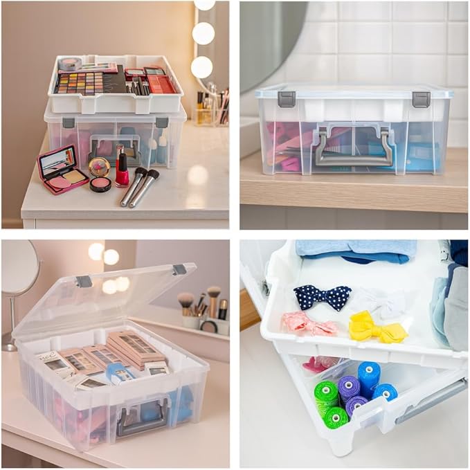 Best Kept Double Deep Storage Box with Lift-Out Tray, Clear Silver - Image 6