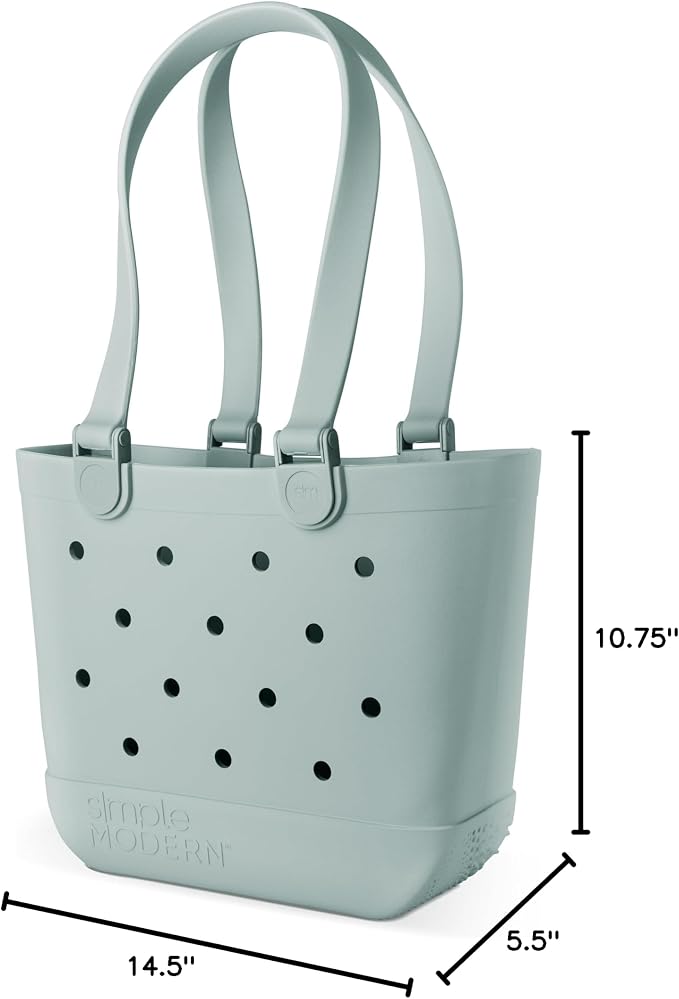 Simple Modern Medium Beach Bag | Waterproof Getaway Rubber Tote with Zipper Pocket for Travel, Pool, Boat, Groceries, Sports | Sea Glass Sage - Image 9