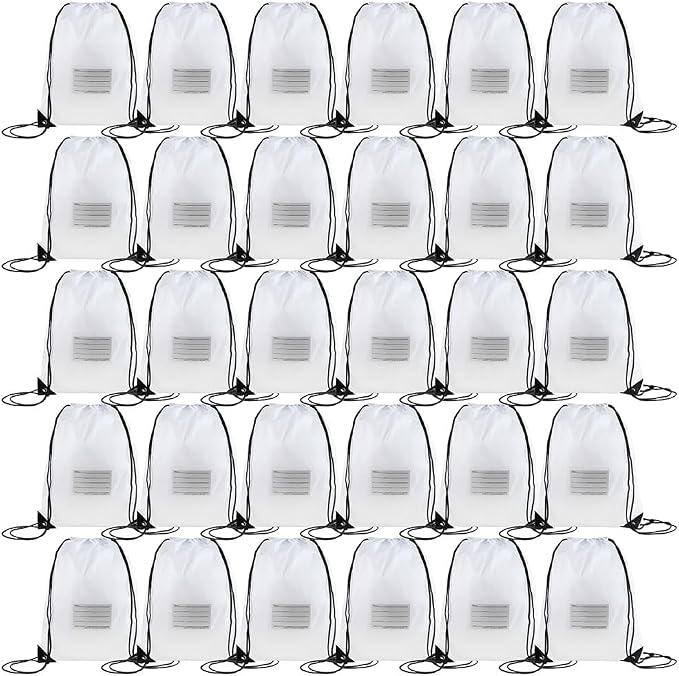 CODOBON 30 Pack Drawstring Bags,Bulk Draw String Backpack, Gym Sports Cinch Bag Sackpack for Women Men, White by CODOBON