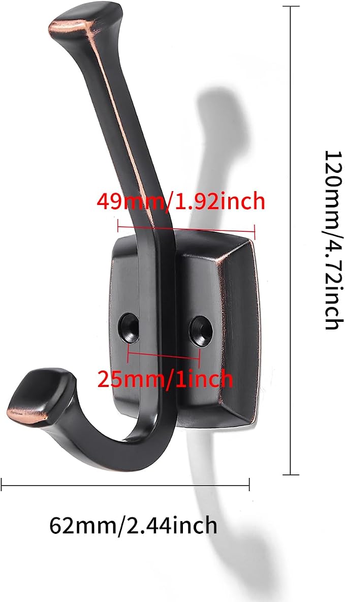 khtumeware 3 Pack 4.7 inch Oil Rubbed Bronze Coat Hooks Wall-Mounted Hooks | Applicable to hanging,Towel,robe,bathroom,bag,clothes,entryway Zinc Alloy bathroom hooks - Image 2