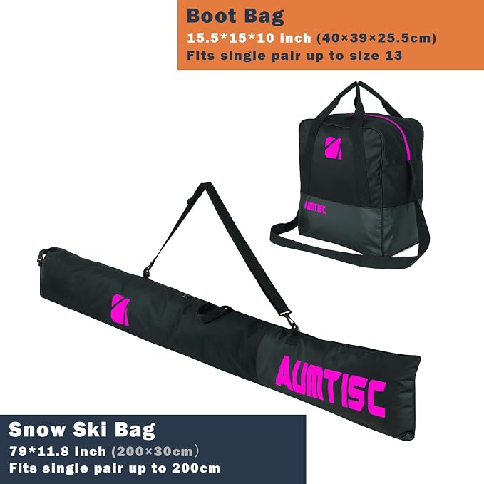 AUMTISC Ski and Boot Bag Combo for Air Travel Flying, Padded Two-Piece Snow Ski Bags, Adjustable Length Ski Travel Bag for Skis Up to 200cm and Boots Up to Size 13 - Image 3