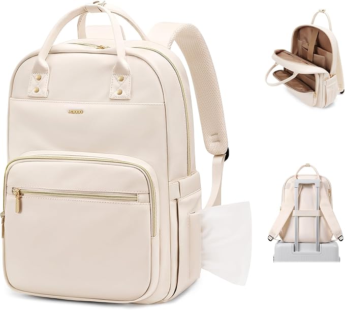 MDODO Laptop Backpack Women,16Inch Teacher Laptop Bag Backpack with Laptop Compartment Waterproof Carry on Daypack Backpack for Work,College,Travel,Trip,Nurse, Beige by Mdodo