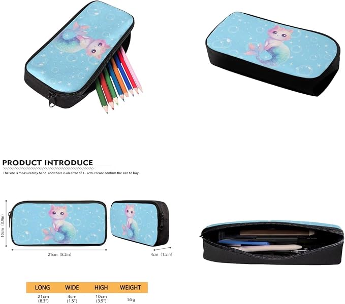 Mermaid Cat Backpack for School Girls Backpack with Lunch Box Water Bottle Holder with Strap and Cute Pencil Case 4PCS Set Bookbag with Front Pocket 17" Sturdy Elementary School Bag for Kids - Image 5