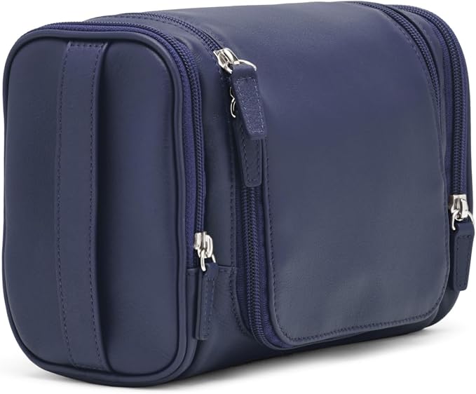 Leatherology Navy Blue Small Hanging Toiletry Kit – Compact Leather Travel Organizer with Interior Zip Pockets, Mesh Pouches & Hanger | Full-Grain Leather Toiletry Bag for Men & Women - Image 4