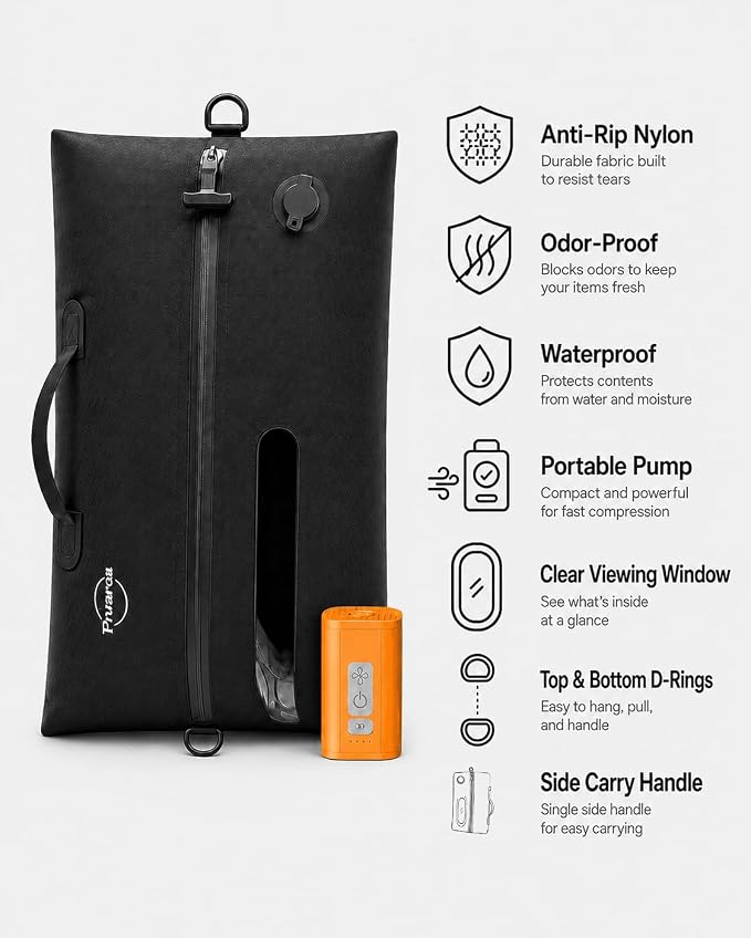 Vacuum bags for travel luggage with Wireless Pump, IP68 Waterproof, Reusable Compression Bags, Pack More in Carry-On & Checked Suitcases(2Pack+Pump) - Image 7