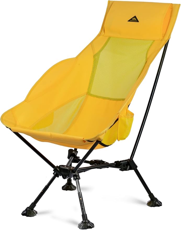 iClimb Ultralight Compact Camping Folding Beach Chair with Anti-Sinking Large Feet (Yellow - Triangular Frame High Back - 2PC) by iClimb