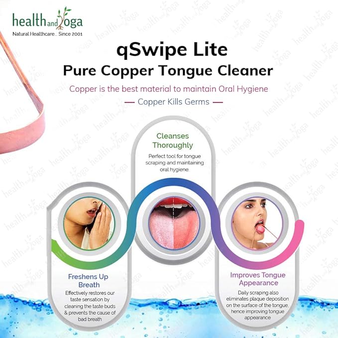 HealthAndYoga™ qSwipe Lite Copper Tongue Cleaners (Pack of 3) – Prevents Bad breath, Improves taste- Flexible, Curved ends provide good grip – Complete Oral Care/Hygiene for Travel/Office/Home