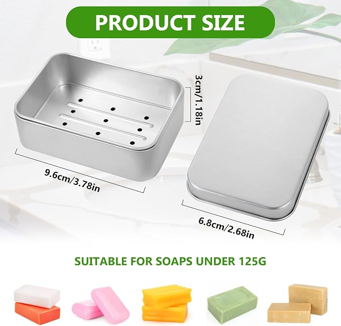 Travel Soap Container, Aluminum Soap Dish Holder,Leakproof Soap Box with Removable Draining and Lid, Portable Soap bar Case for Bathroom Traveling Camping Gym - Image 2