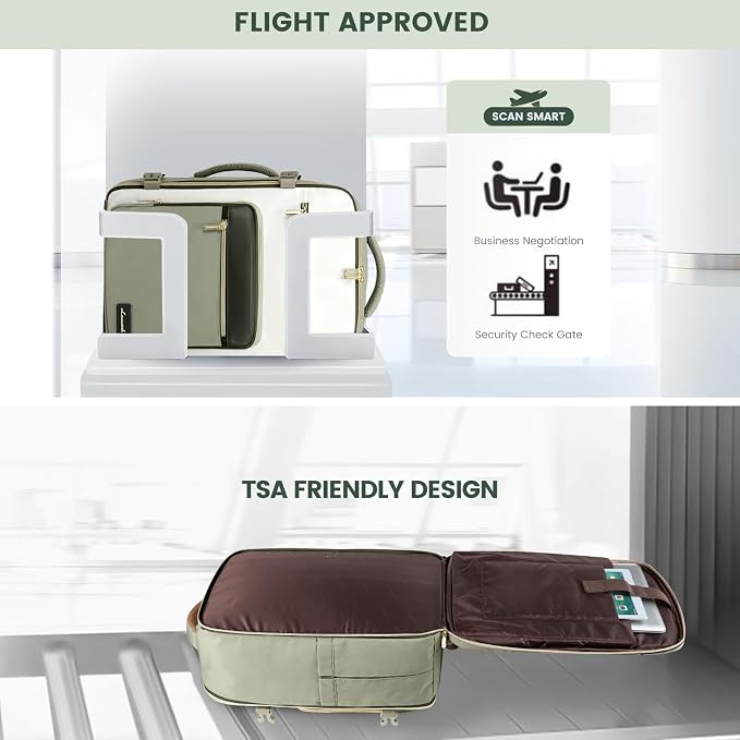 LOVEVOOK Travel Backpack For Women,40L Carry On Backpack Flight Approved,TSA Personal Item Travel Bag Fits 17 Inch Laptop,Weekender Overnight Daypack with Toiletry Bag and Cube,White Light-brown - Image 6