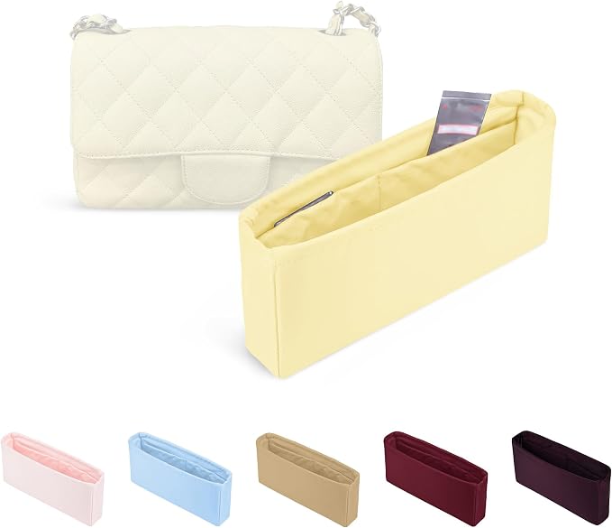 Purse Organizer Insert, Silky-Soft Lightweight Design, Multi-Pocket, Keeps Bag Organized & Protects Interior, Fits Chanel Classic Flap Maxi, Ideal for Travel & Daily Use(Jaune Poussin, CF Maxi) by KINGSINBAG