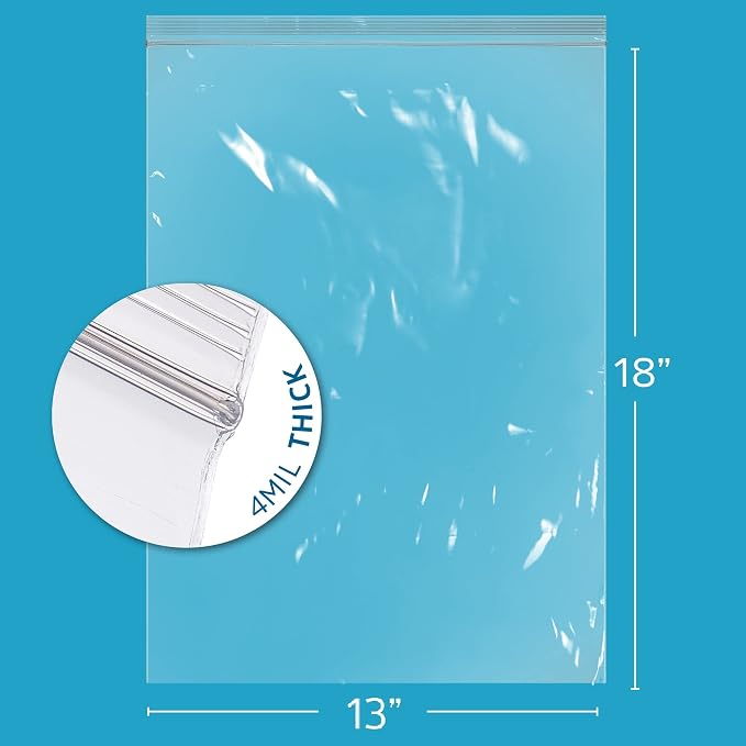 13" x 18" Heavy-duty 2.5 Gallon Zip Bags - 500 Count - Clear Plastic Reclosable Zipper Baggies, 4 Mil Freezer Storage Poly Bags, for Packaging Food, Clothing, Tools & Sharp Objects. - Image 2