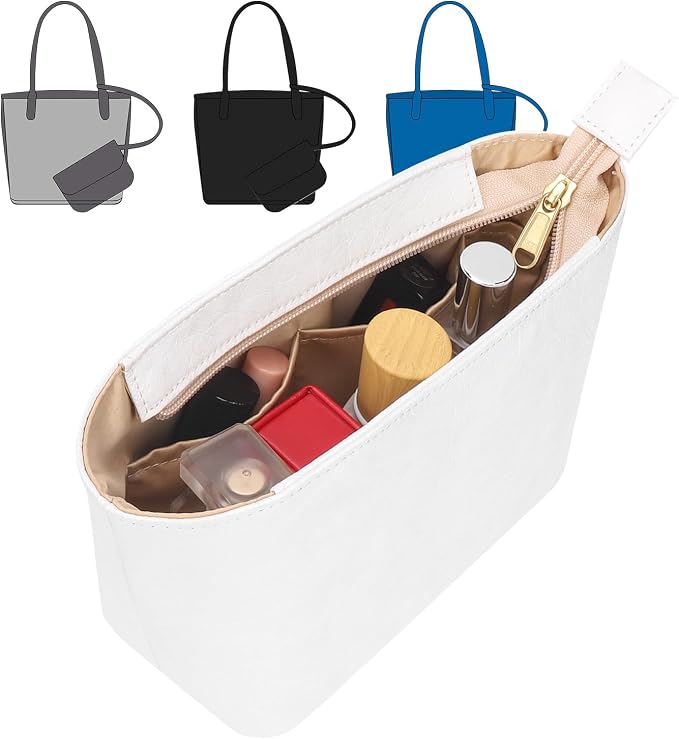 Tote Bag Organizer Insert Compatible with Handbag, Dupont Paper Purse Inner Suit for Bag, HandBag Shaper (White, Mini) by CRAZYSMITH