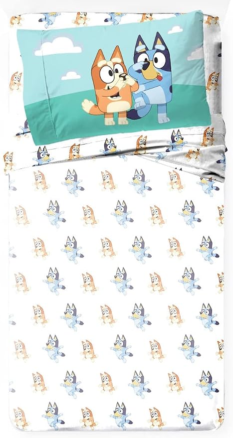 Jay Franco Kids Sheet Set with Fitted, Flat Sheets & Pillow Cover - Ultra-Soft Bedding with Pillowcase for Room Decor, White - Bluey, 4 Piece Full - Image 2