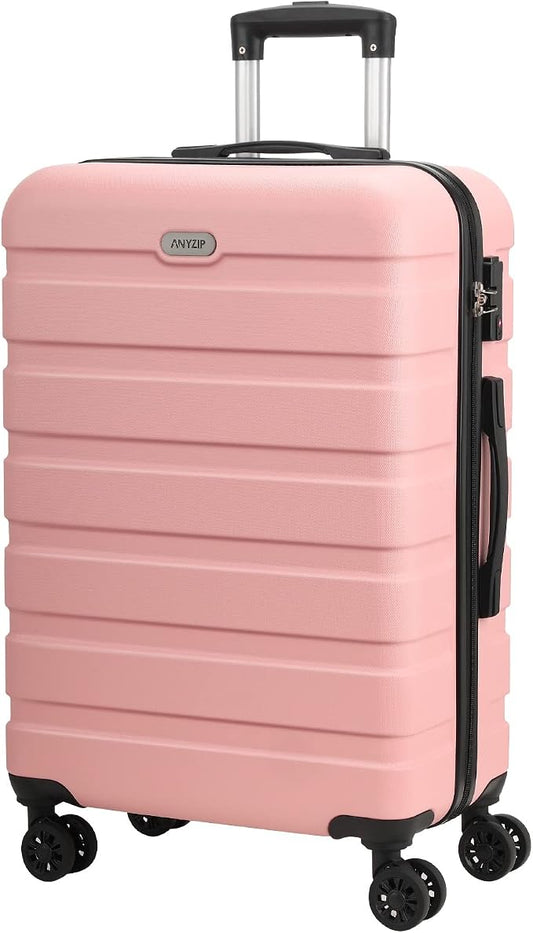 AnyZip Luggage PC ABS Hardside Lightweight Suitcase with 4 Universal Wheels TSA Lock Checked-Medium 24 Inch Pink by YourBestTravelChoice