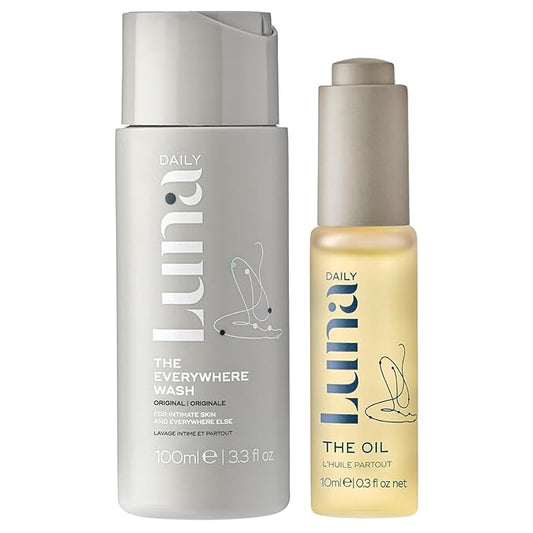 Luna Daily The Feminine Wash + Body Oil Set | Travel-Size Feminine Hygiene & Moisturizing Duo | pH-Balanced Body Wash & Soothing Ingrown Hair Oil | Nourishing & Pregnancy-Safe