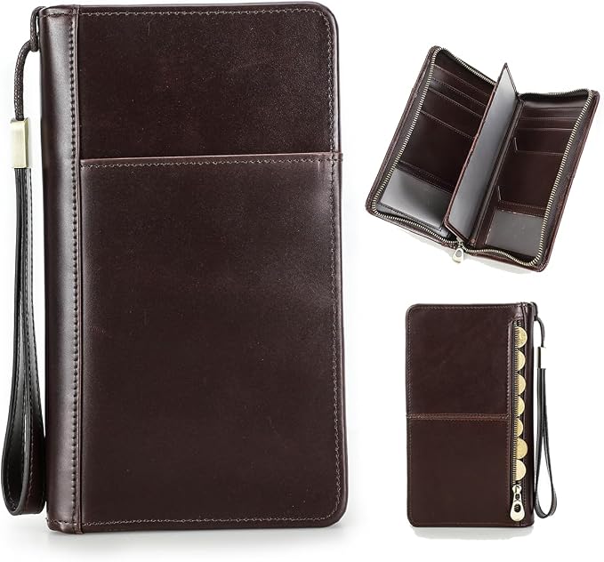 CONTACTS Travel Passport Wallet for 4 Leather Family Passport Holder Clutch Wallet Zipper Wrist Card Purse RFID Blocking with 13 Card Slot Fit up 4 Passports by CONTACTS