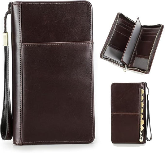 CONTACTS Travel Passport Wallet for 4 Leather Family Passport Holder Clutch Wallet Zipper Wrist Card Purse RFID Blocking with 13 Card Slot Fit up 4 Passports by CONTACTS