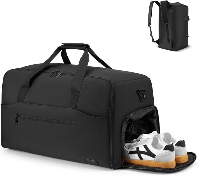 Garment Duffle Bag for Men,Convertible Garment Bags for Travel,Suit Carry-on Travel Bag Expandable with Shoes Compartment for Business Trip,Weekend(Black) by RJEUBACKPACK