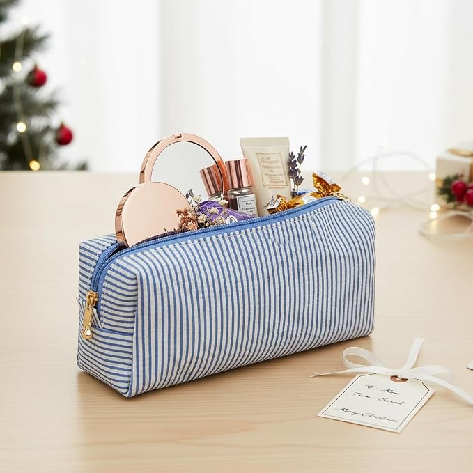 12 PACK Makeup Bags-Bulk Seersucker Cosmetic Bag for Women Bridesmaid Gifts Makeup Pouch for Wedding Party Favors Bachelorette Party Decorations Travel Toiletry Organizer Graduation Gifts(12, Blue) - Image 5