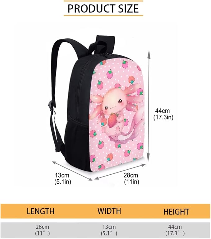 Personalized Axolotl Backpack with Lunch Box Kids Girls Custom Strawberry Bookbag for 1st Grade Elementary School Book Bags Primary Back Pack Lunch Bag Pencil Case Water Bottle Holder Set - Image 4