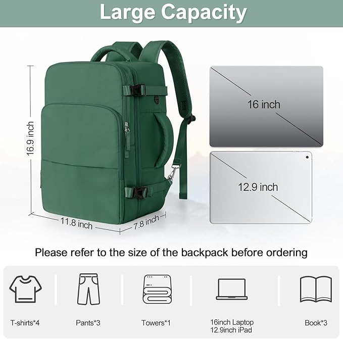 Sinaliy Travel laptop Backpack for Women, Personal Item Size Flight Approved, 16 Inch Laptop Bag with Multi-Pockets, Hiking Backpack, Waterproof Carry On Backpack Casual Daypack Backpack | Waterproof 16 Inch Laptop Backpack for Work, College, Weekend, ... - Image 9