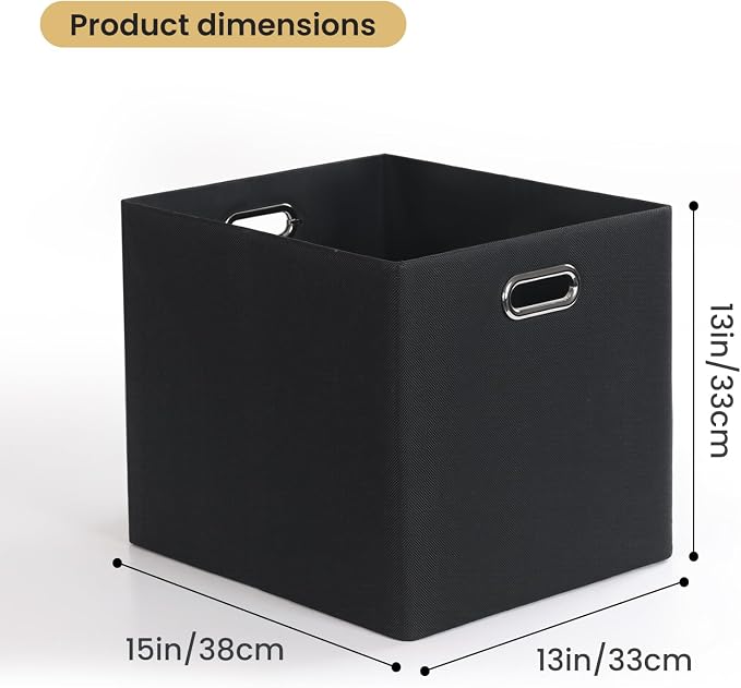 Posprica 3X Thicker Collapsible Storage Bins,13×15x13 Foldable Storage Cube Boxes Fabric Drawer for Closet Shelf Cabinet Bookcase, set of 4 (Pure Black) - Image 2