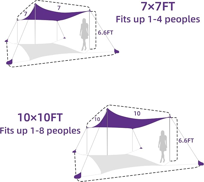 UMARDOO Family Beach Tent Canopy Sun Shade Portable 10×10FT, Large Wind Resistance Beach Sun Shelter Easy Setup with Packable Carry Bag for Outdoor Travel UPF 50+(Purple) - Image 8