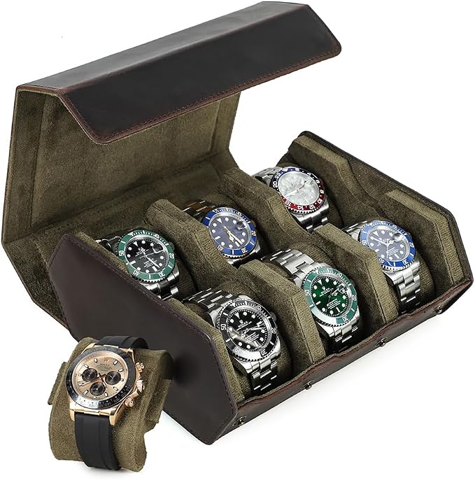 Hiram Genuine Leather Hexagon Watch Roll Travel Case, Leather 6-Watches Roll Case with Removable Pillow Cushion for Treasured Watches and Bracelets by Hiram