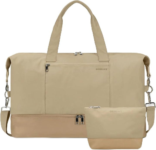 Women's Weekender bag Travel Duffel Bag with Shoe Compartment 21-inch Airline-Approved Carry-On, 2-Piece Overnight Bag Set Personal Item Luggage by GAYUAPEIABAG