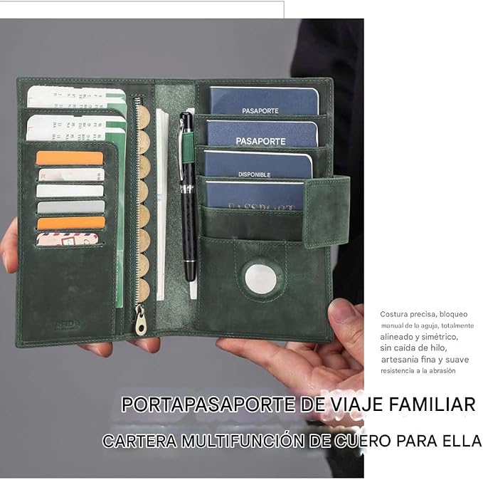 CONTACTS Full Grain Leather RFID Blocking Family Passport Holder for 4 Passport Wallet Compatible with Airtag Travel Passport Cover with 4 Passport Slot, 6 Card Slot (Green) - Image 9